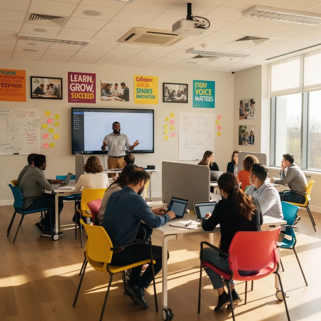 A serene meeting room equipped with sound-absorbing panels to improve acoustic comfort and focus.